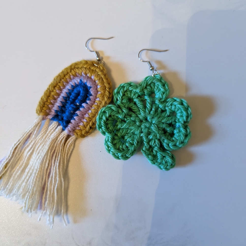 Handcrafted Green and Multicolor Crochet Earrings